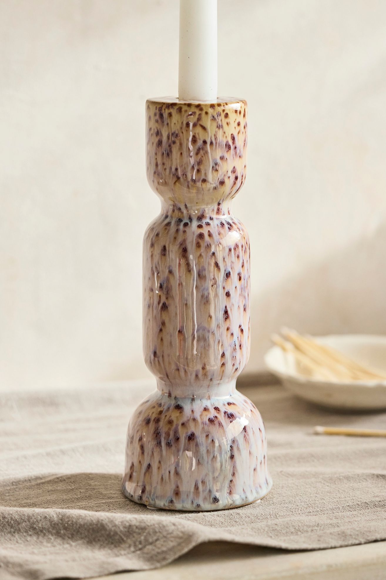 Reactive Glaze Ceramic Taper Holder, Tall - Neutral, Standard, One Size