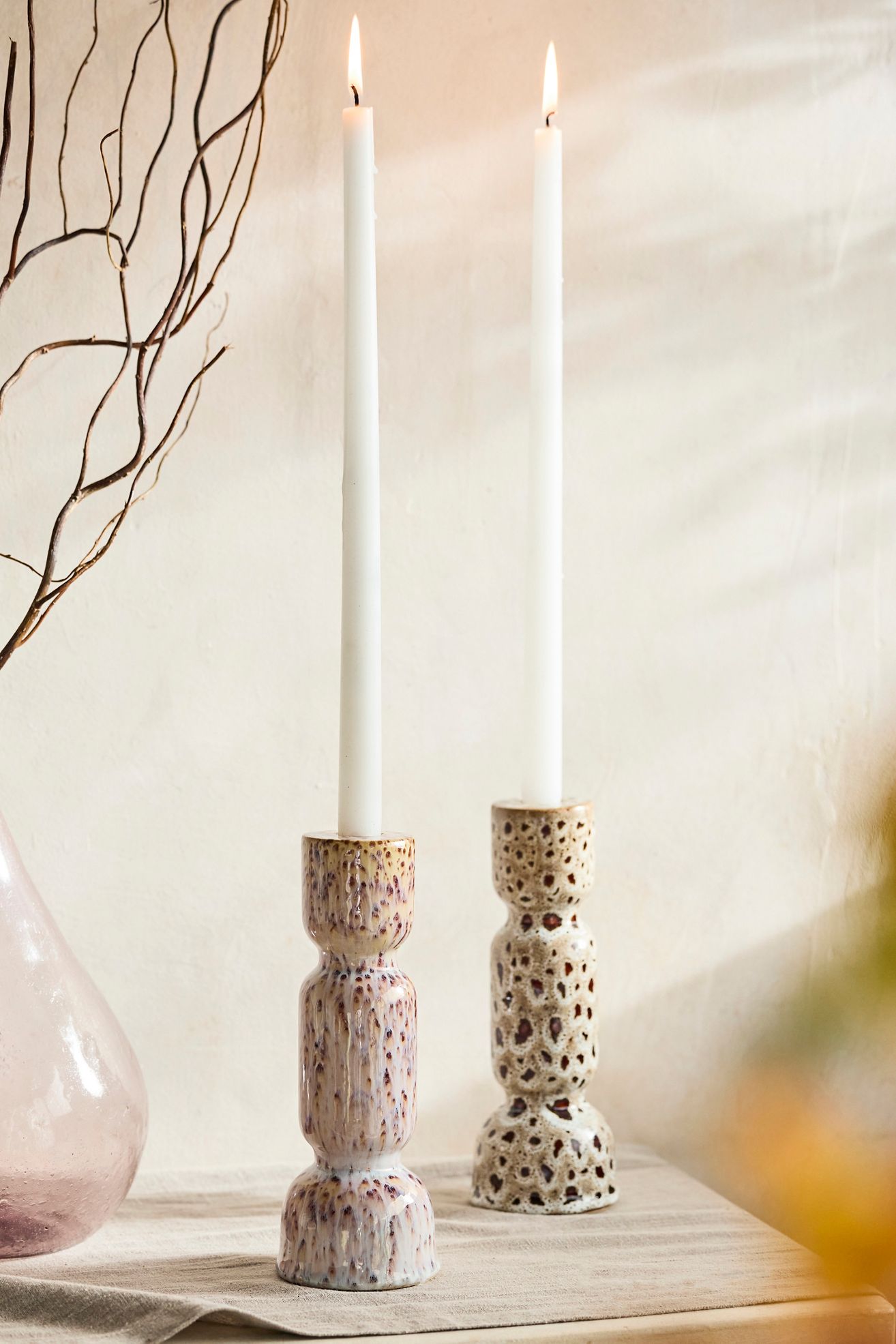 Reactive Glaze Ceramic Taper Holder, Tall - Brown, Standard, One Size