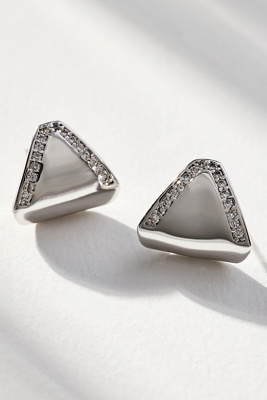 Luv Aj Pavé Shield Triangle Stud Earrings In Metallic