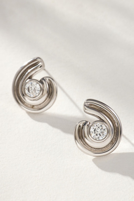Luv Aj Wave Bezel Twist Stud Earrings In Silver