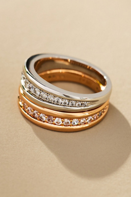 Luv Aj Bezel Band Two-tone Rings, Set Of 2 In Gold