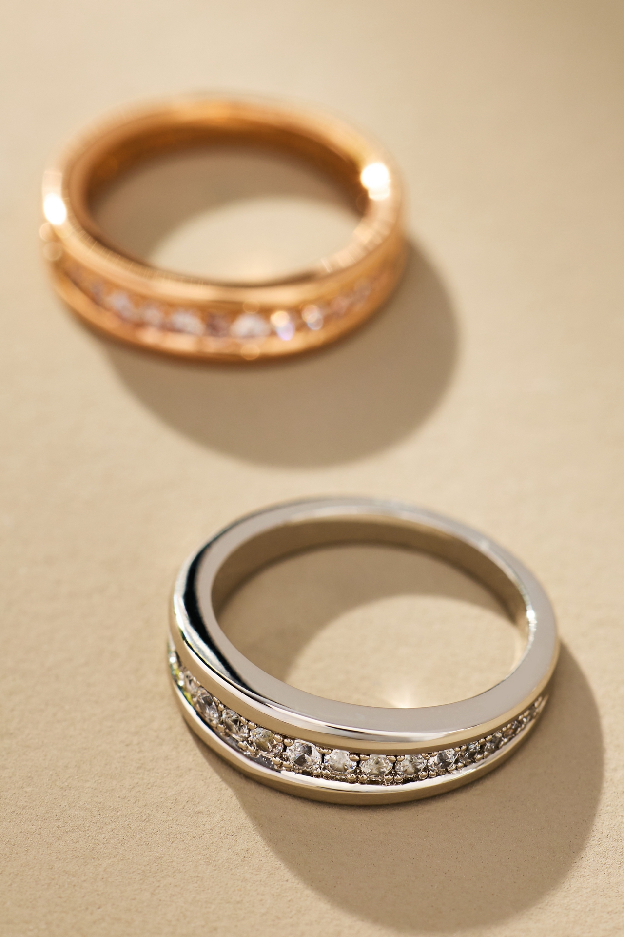 Luv Aj Bezel Band Two-Tone Rings, Set of 2