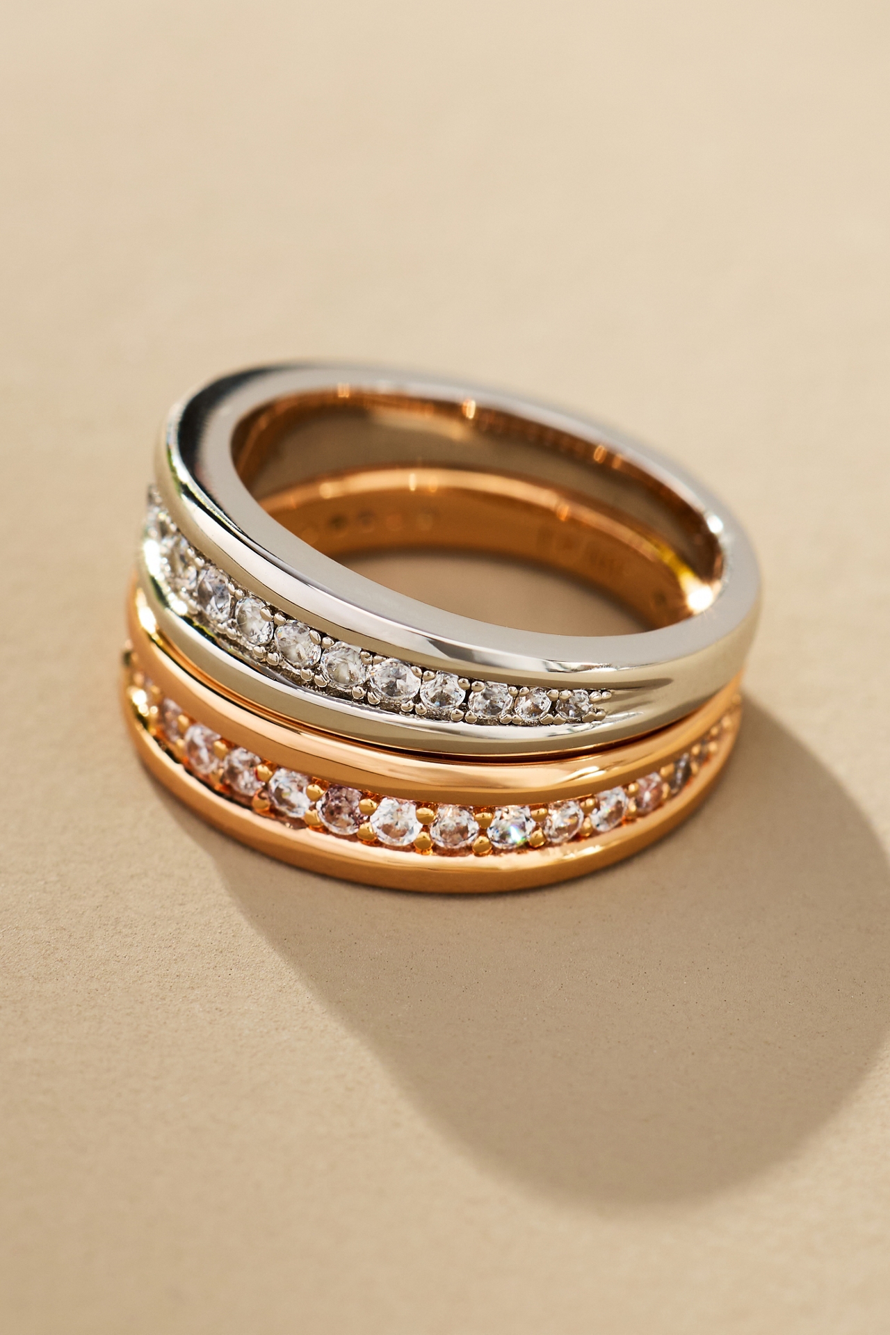 Luv Aj Bezel Band Two-Tone Rings, Set of 2