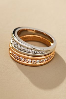 Luv Aj Bezel Band Two-Tone Rings, Set of 2