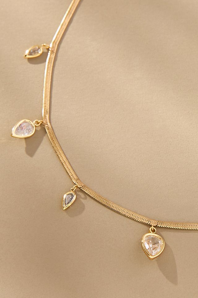 Crystal Floater Charm Herringbone Necklace #1