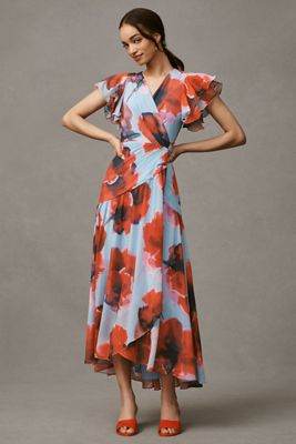 Hutch Zola Flutter-Sleeve Wrap Maxi Dress