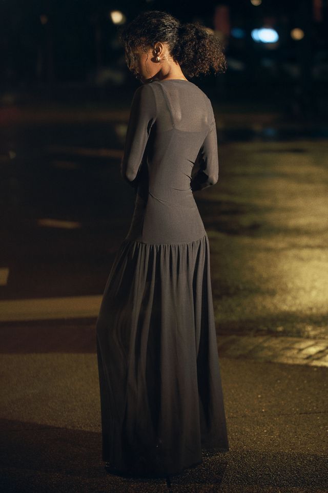 BEC + BRIDGE Blaine Long-Sleeve Sheer Drop-Waist Stretch Mesh Maxi Dress #1