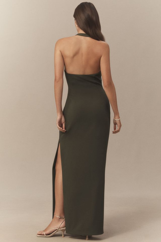 MISHA Alusia Plunging Halter Slim Maxi Dress #1