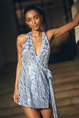 Misha Sapphire Sequin Plunge Mini Dress In Blue