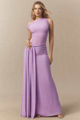 Misha Sisal One-shoulder Twist Mesh Maxi Dress In Purple