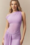 MISHA Sisal One-Shoulder Twist Mesh Maxi Dress