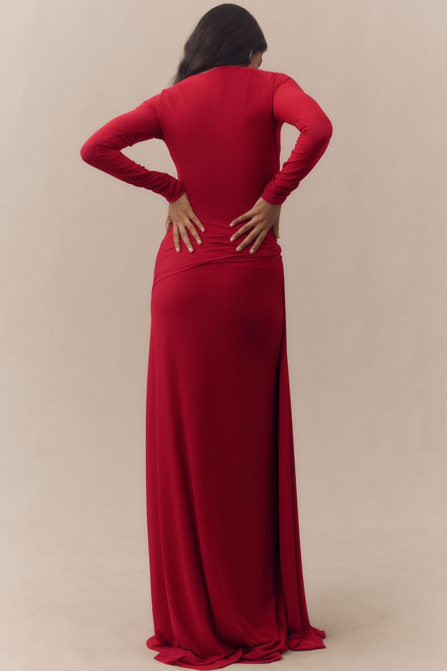 MISHA Irina Long-Sleeve Keyhole Mesh Maxi Dress #4