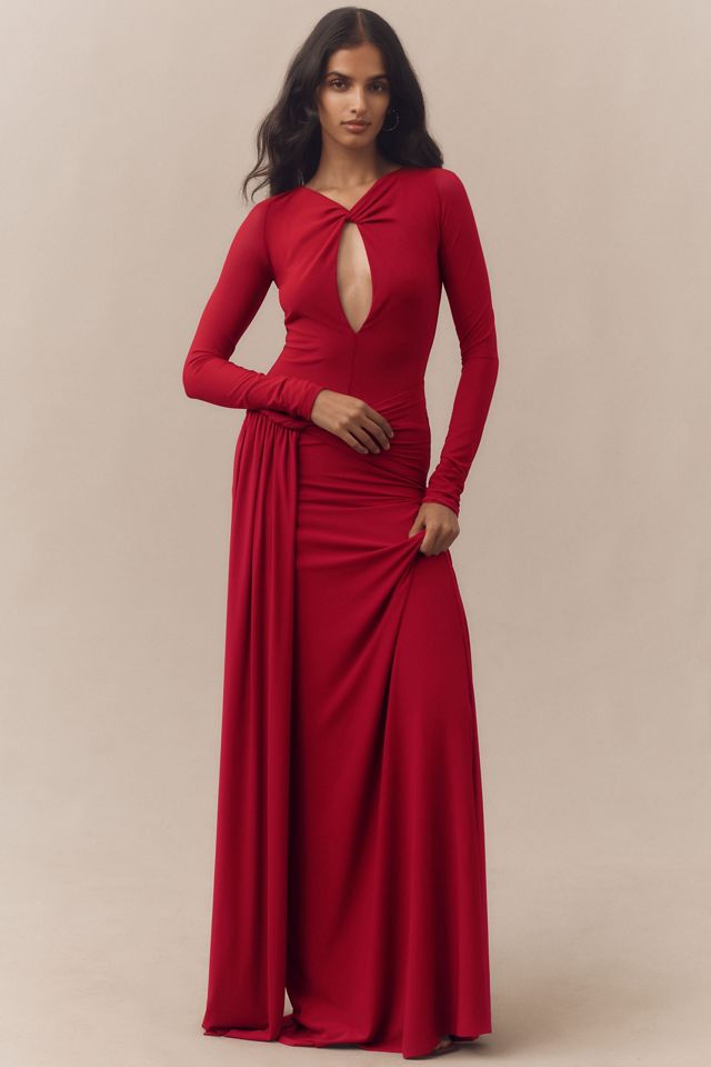 MISHA Irina Long-Sleeve Keyhole Mesh Maxi Dress #3