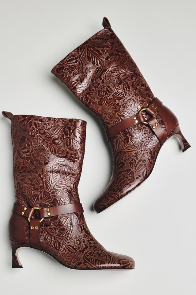 Farm Rio Embossed Harness Kitten Heel Boots #1