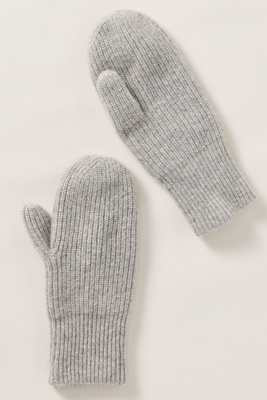 White & Warren Cashmere Ribbed Mittens In Gray