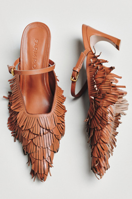 Farm Rio Fringe Mule Kitten Heels In Brown