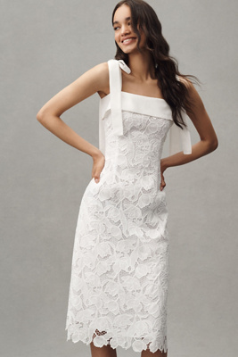 open lace back dress Pearl Tie Strap Linen Midi Dress – English Factory