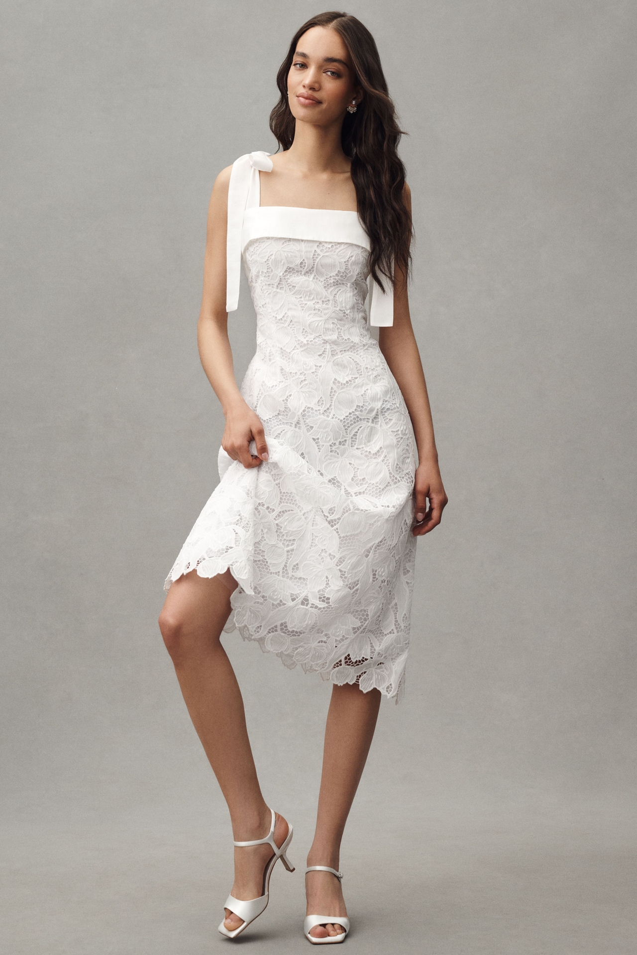 English Factory Sleeveless Tie-Strap Lace Midi Dress