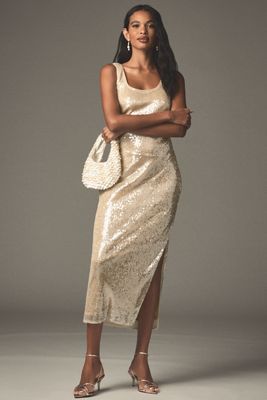 Endless Rose Sleeveless Scoop-Neck Sequin Side-Slit Midi Dress