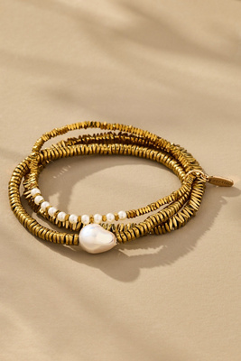 By Anthropologie Mixed Metal Beaded Bracelets, Set Of 3