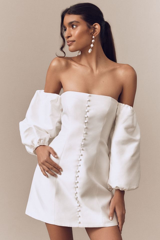 Shona Joy Calcite Tailored Off-The-Shoulder Balloon-Sleeve Mini Dress #2