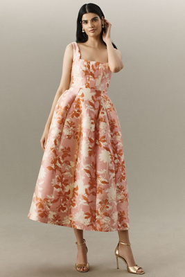 bhldn stevie sleeveless v-neck floral appliqué a-line midi dress Square-Neck Fit & Flare Size:US16 Designer color name women's party outfit Square Wedding Dresses |