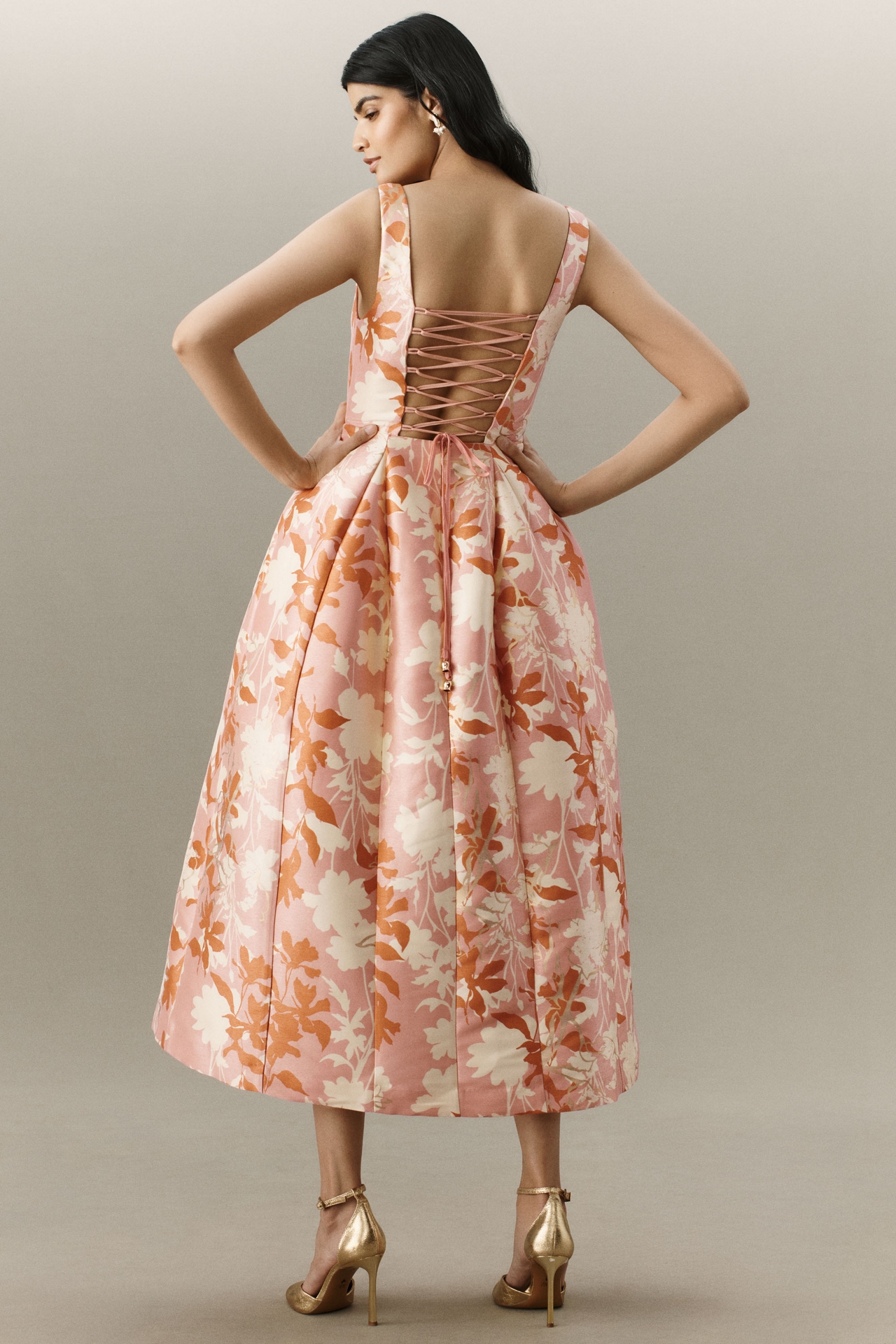 BHLDN Sleeveless Square-Neck Floral Fit & Flare Midi Dress