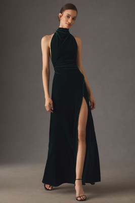 Sau Lee Penelope Velvet Halter Maxi Dress In Black