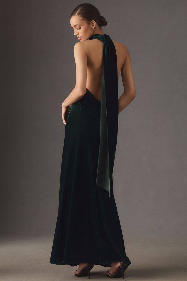 Sau Lee Penelope Velvet Halter Maxi Dress #1