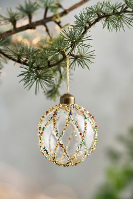 Sequined Lattice Glass Globe Ornament