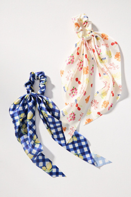 Frasier Sterling Ciao Bella Printed Satin Hair Scarf Scrunchies, Set Of 2