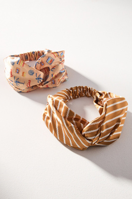 Frasier Sterling Sardine Printed Satin Twist Headbands, Set Of 2