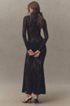 Norma Kamali Sheer Lace Long-Sleeve High-Neck Maxi Dress
