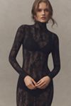 Norma Kamali Sheer Lace Long-Sleeve High-Neck Maxi Dress
