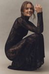 Norma Kamali Sheer Lace Long-Sleeve High-Neck Maxi Dress