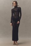 Norma Kamali Sheer Lace Long-Sleeve High-Neck Maxi Dress
