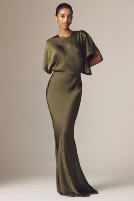 Norma Kamali Reverse Obie Satin Maxi Dress In Brown
