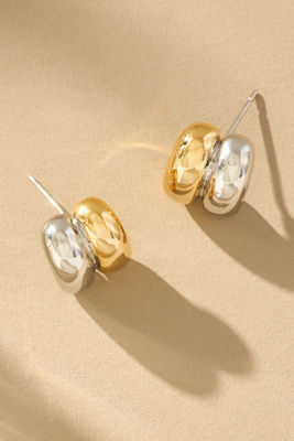 By Anthropologie Mixed Metal Ribbed Huggie Earrings