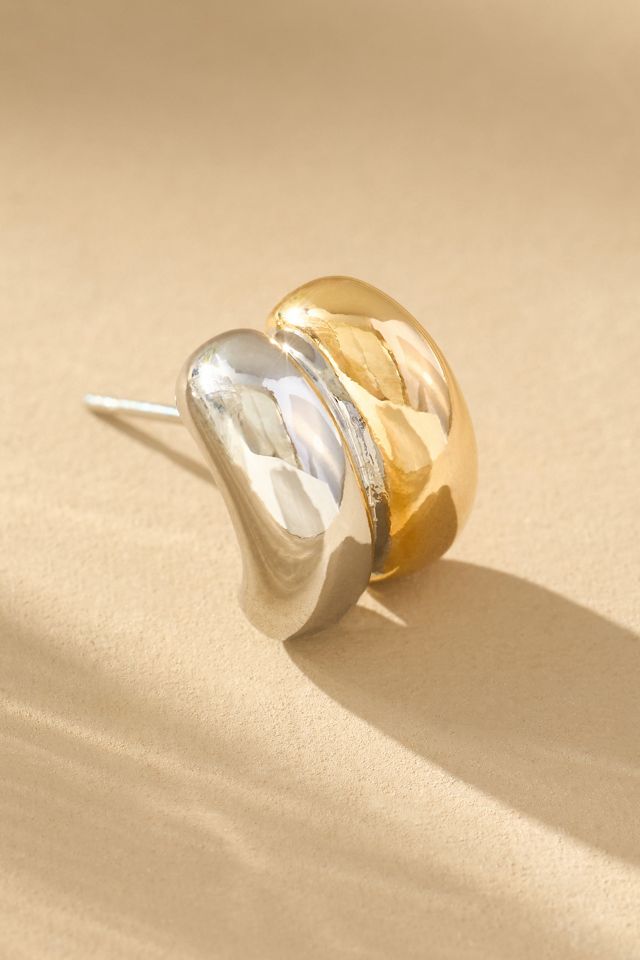 Mixed Metal Ribbed Huggie Earrings #2