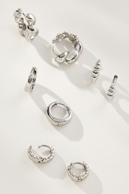 By Anthropologie Mixed Rib Huggie Hoop Earrings, Set Of 4