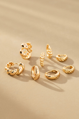 By Anthropologie Mixed Rib Huggie Hoop Earrings, Set Of 4