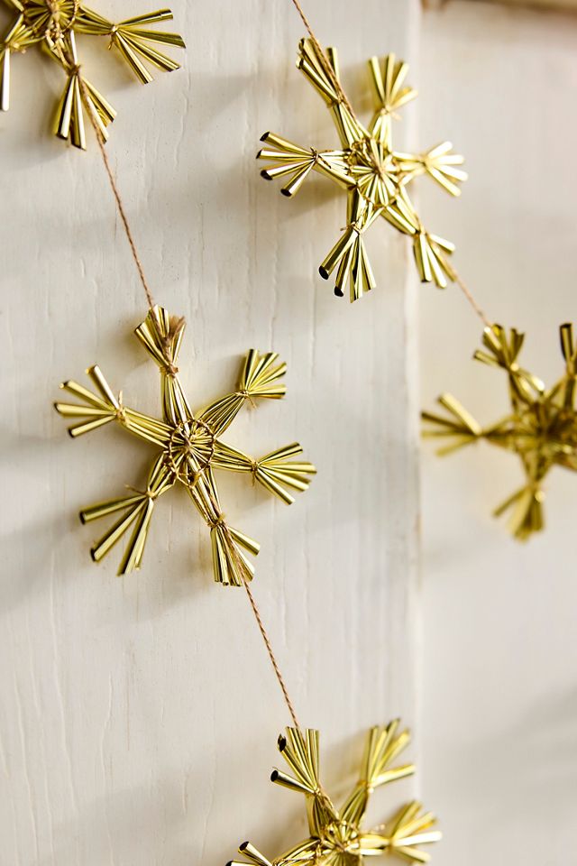 Golden Straw Snowflake Garland, 71” #1