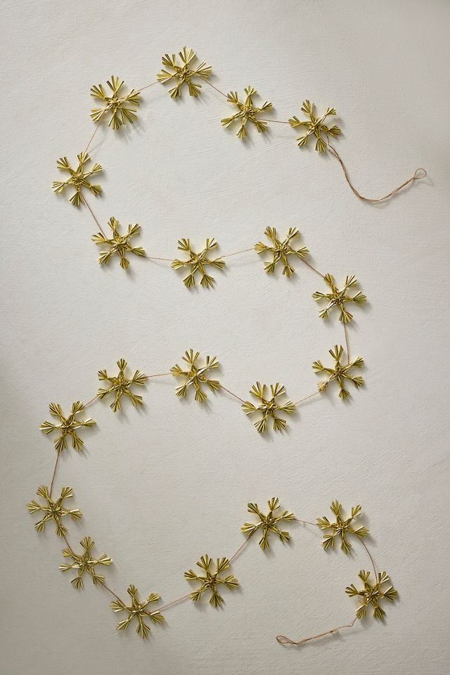 Golden Straw Snowflake Garland, 71” #2