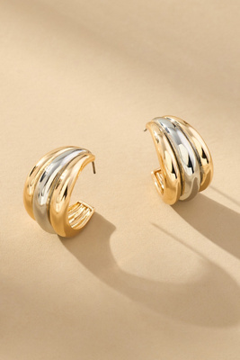 Baublebar Yvette Triple Row Half Hoop Earrings In Two Tone In Gold