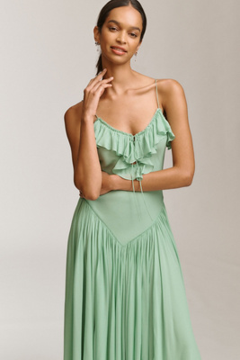 De La Vali Harmattan Ruffled Georgette Maxi Dress In Green