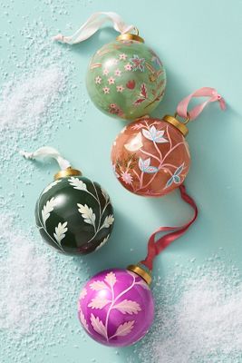 Handpainted Floral Glass Ornament