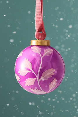 Anthropologie Handpainted Floral Glass Ornament In Pink