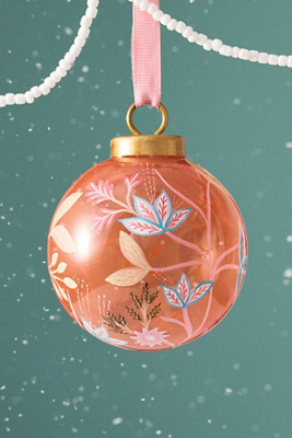 Anthropologie Handpainted Floral Glass Ornament In Pink