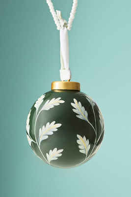 Anthropologie Handpainted Floral Glass Ornament In Green