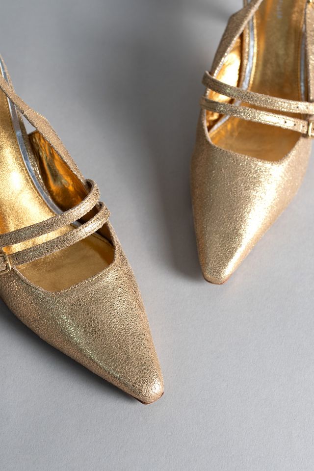 Avec Les Filles Kaia Metallic Double-Strap Slingback Heels #1